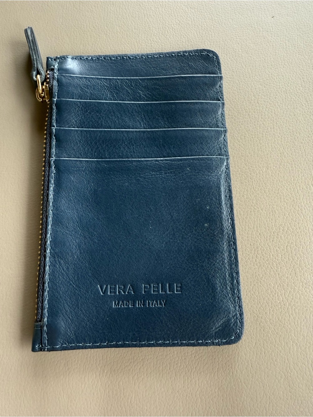 Vera Pelle Deep Blue Leather Card Holder with Zipper